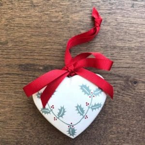 Medium Ivory Hand Painted Heart with Holly