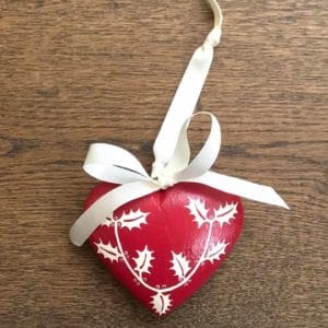 Medium Red Hand Painted Heart with Holly