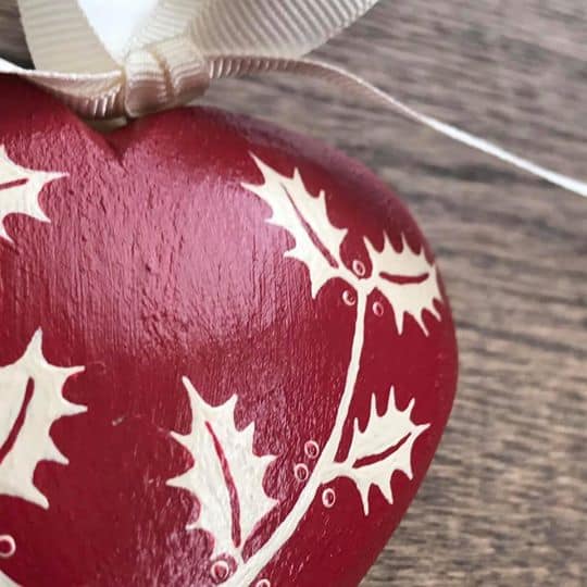 Medium Red Hand Painted Heart with Holly Holly