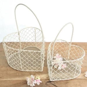 Cream Wire Heart Basket - Large