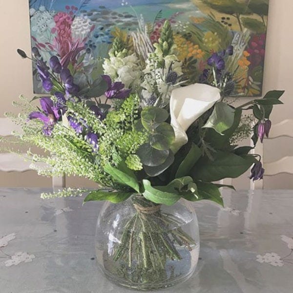 Recycled Glass Vase - Candle Holder Flower Arrangement Close Up