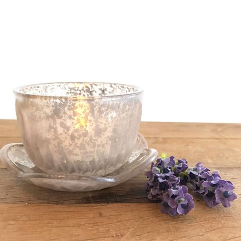 Vintage Tealight Cup with Flower Saucer | Sarah Norton Interiors