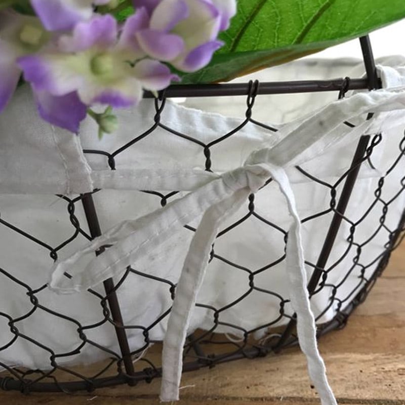 Wire Egg Basket with Fabric Liner Close Up